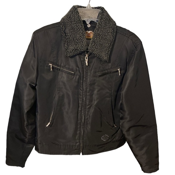 RARE Small Black Harley-Davidson Quilted Lined Jacket With Removable Collar - Picture 6 of 16